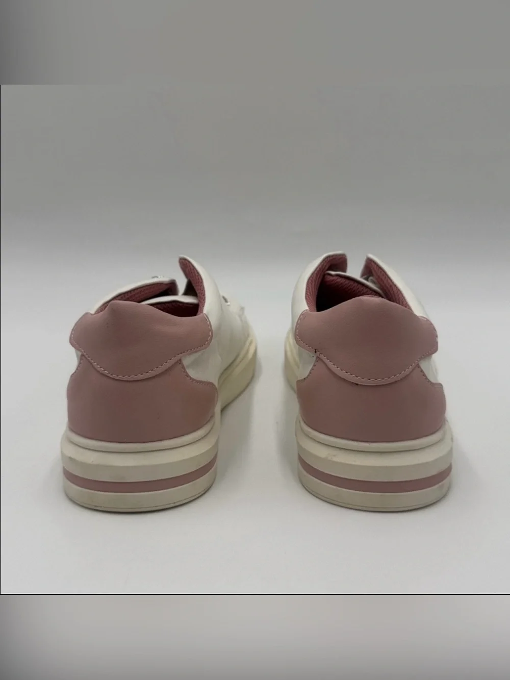 Sincerly Jules White Slip-On Sneakers with Dusty Rose Accents and Crystal Studs